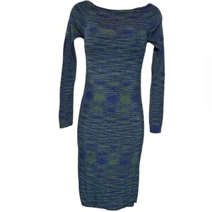 MISSONI Striped Blue and Green Knit Midi Dress